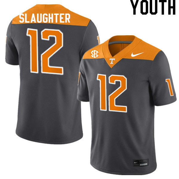 Youth #12 John Slaughter Tennessee Volunteers College Football Jerseys Stitched-Anthracite